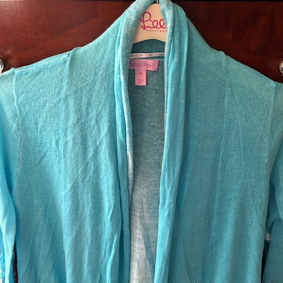 Lilly Pulitzer Cardigan Turquoise Coral Border Reef Print - Picture 2 of 7